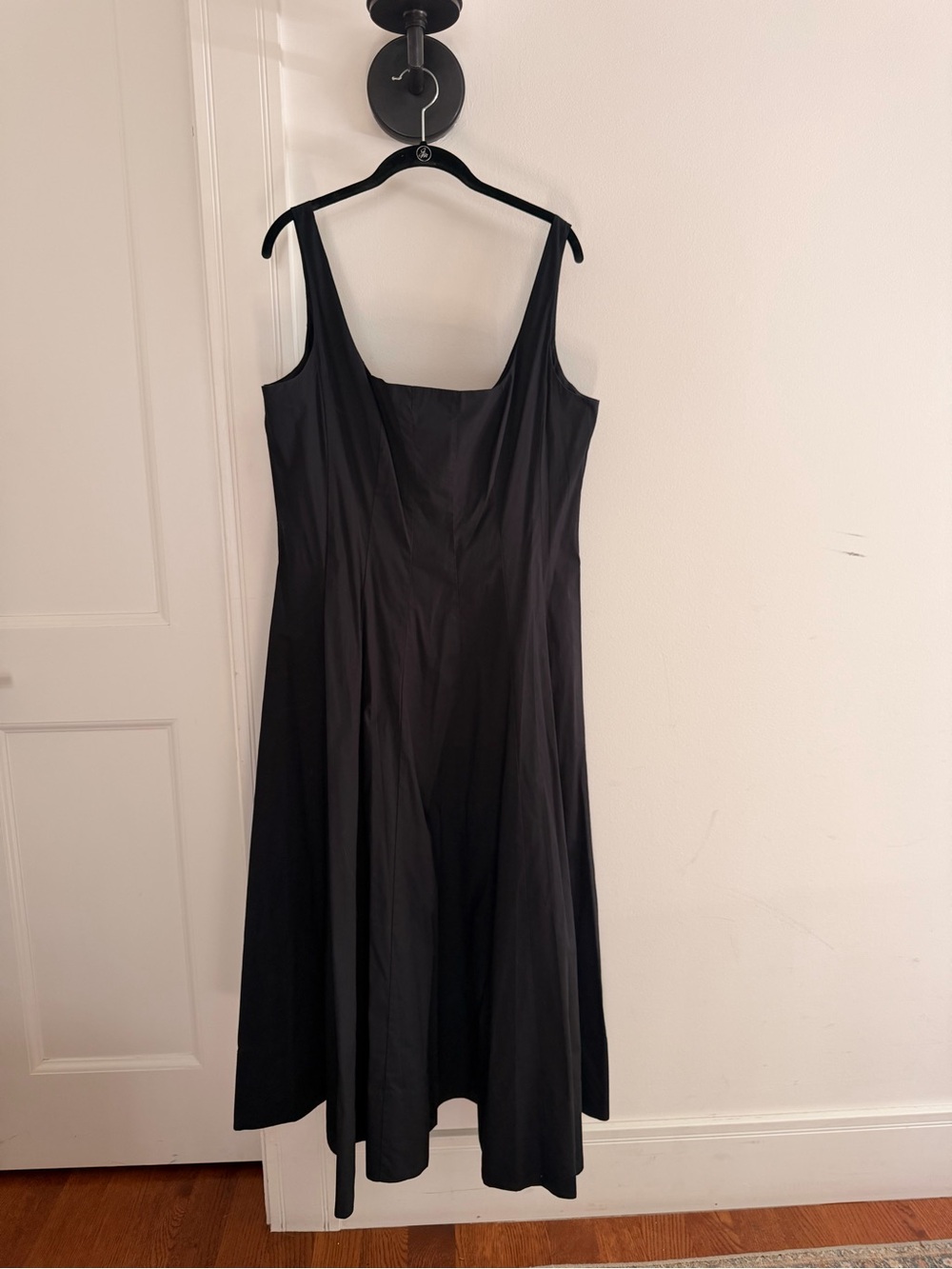 STAUD Black Midi A-Line Dress with Square Neck